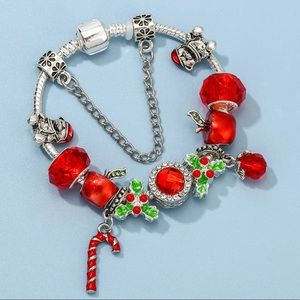 NEW Sterling Silver Xmas Holly Teddy Bear Apple Charm Bracelet